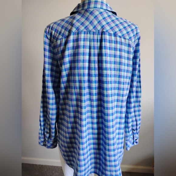 Talbots 100% Cotton Plaid Button Up Shirt Blue Purple Colorful Classic Sz Large - Picture 8 of 15